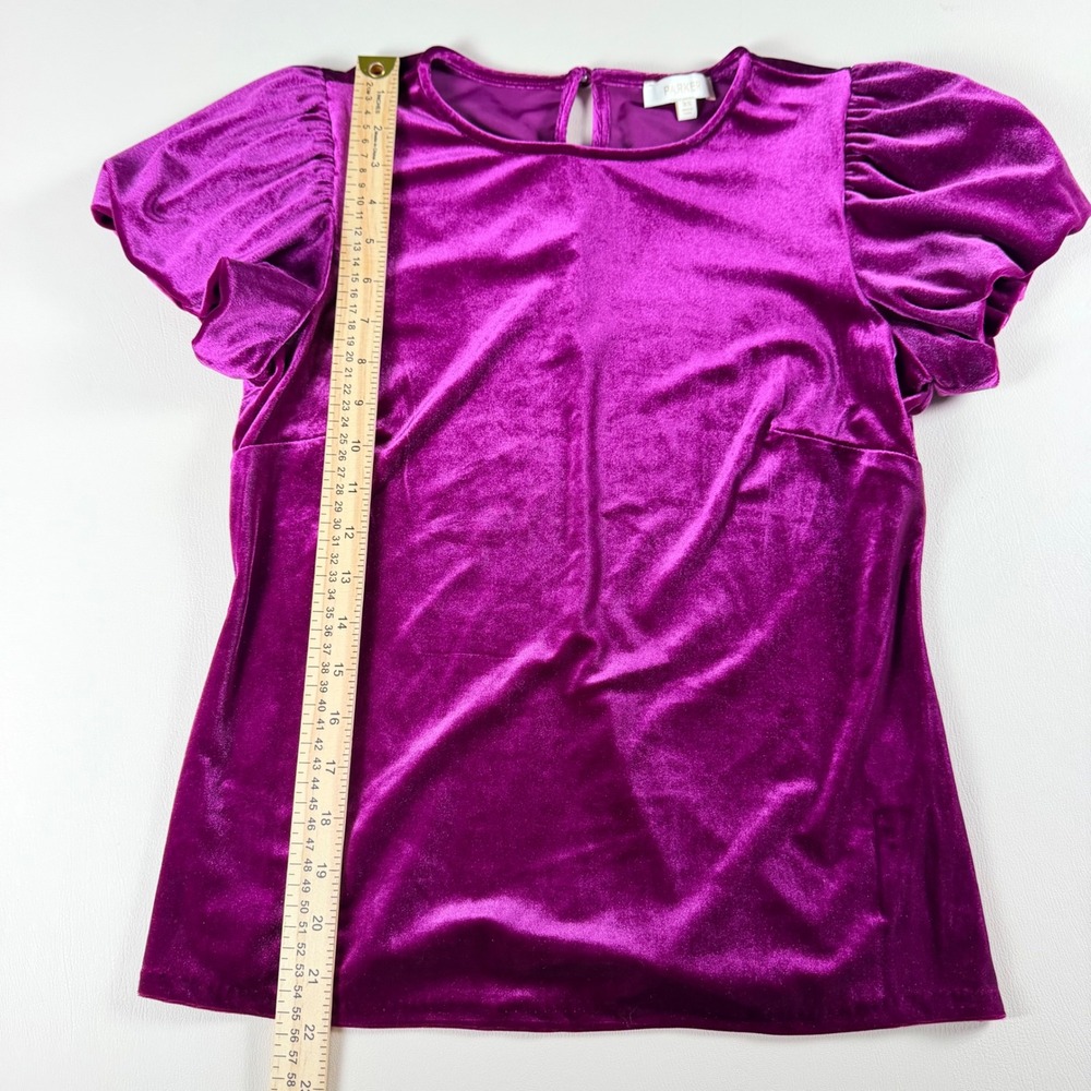 Parker Purple Velvet Puff Sleeve Top XS Magenta Coquette Holiday Party Blouse - Picture 8 of 8